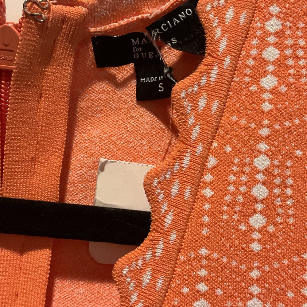 Marciano Orange Sleeveless Scalloped V-Neck Midi Dress - Picture 2 of 4